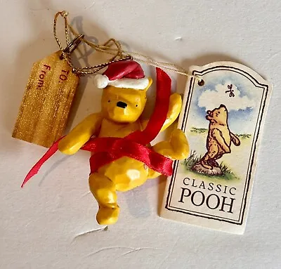 VTG Disney Classic Pooh “Pooh Wrapped Up In Ribbon” Christmas Ornament 2x2.5” • $24.99