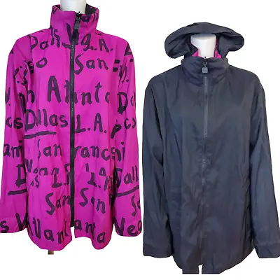 Mycra PAC Now Reversible Jacket Pockets Travel Rain 2-M/L Pink Cities/Black • $49