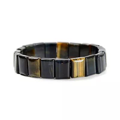 Golden Blue Tiger Eye Rectangle Double Drill Bracelet Size 11x14mm 7.5'' Length • $10.49