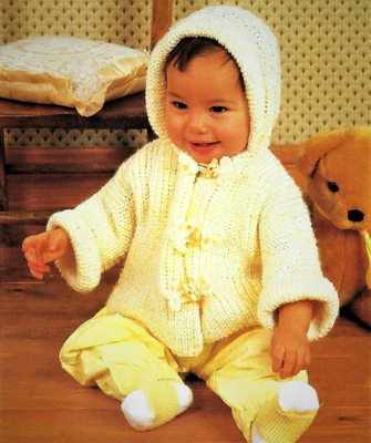 £1.99 • Buy Baby Boys Girls Hooded Duffle Coat Jacket Rib Cardigan KNITTING PATTERN DK 16-22