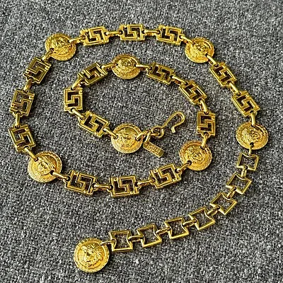 GIANNI VERSACE Gold Tone Chain Belt Greek Key & Medusa Motif From S/S 1992 • $1494.99