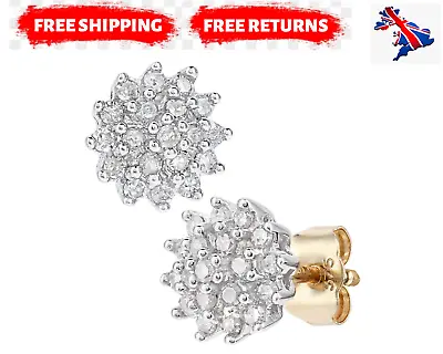 £147.99 • Buy 9ct Yellow Gold 0.25ct Diamond Cluster Studs Women Earrings Jewellery By Elegano