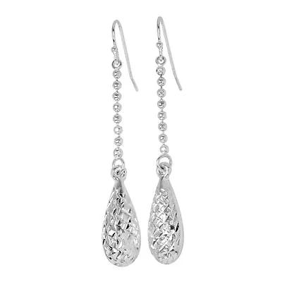 £14.85 • Buy 925 Real Sterling Silver Diamond Cut Pear Shaped Dangle Earrings Drop Hooks