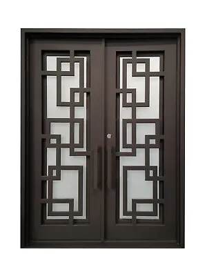 Baytown Double Front Entry Wrought Iron Door Frost Glass 72  X 96  Right Active • $4795