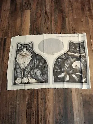 $15 • Buy Vintage Fabric Panel Pillow Kits Craft Two Gray Cats Tabby Kitten Cut And Sew