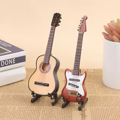 1/6 Dollhouse Miniature Wooden Electric Guitar With Stand Model Instrument -yu • $4.50