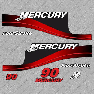 Mercury 90 Hp Four Stroke Outboard Engine Decals RED Sticker Set Reproduction • $51.29