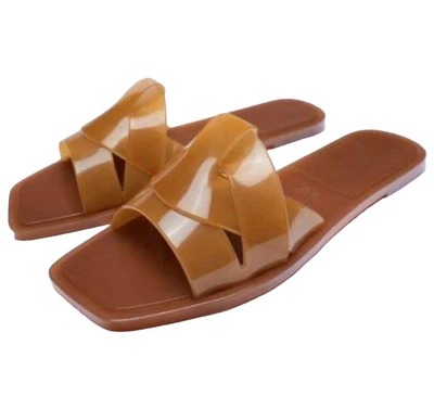 $29.99 • Buy Zara Square Toe Jelly Sandal Slides Women’s 39 8 Flip Flop Summer Pool Brown