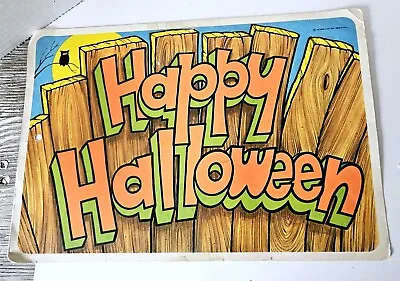 Happy Halloween VTG Beistle  1979 Cut Out Decoration Spooky Fence Owl Pumpkin • $9.99