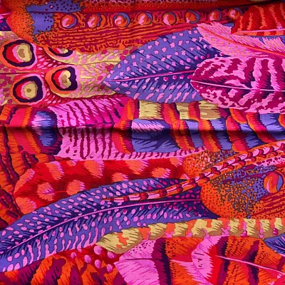 Kaffe Fassett Free Spirit Cotton Fabric Feathers Red 1 Yard • $10