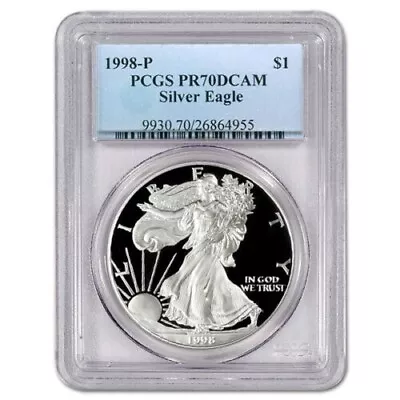 $27 • Buy 1998-P American Proof Silver Eagle One Dollar Coin PCGS PR70 DCAM