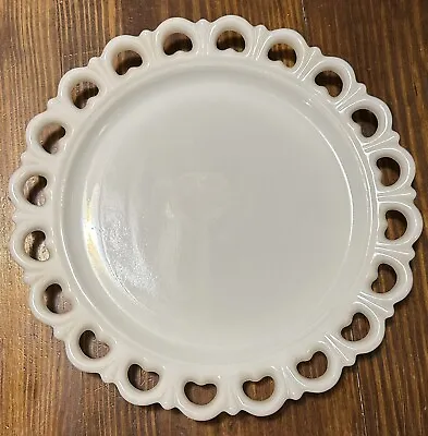 White Milk Glass Plates With Open Lace Scalloped Edges • $19.99
