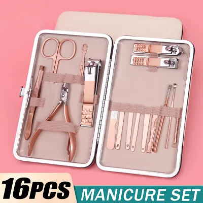 16 Piece Manicure Pedicure Nail Care Set Cutter Clippers Kit Case Mens Ladies • £4.99