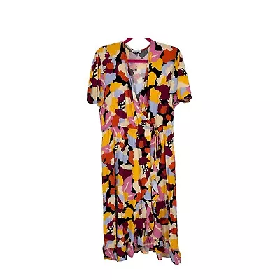 Little Party Dress Womens 16 Yellow Red Mason Secret Garden Floral Midi • $39