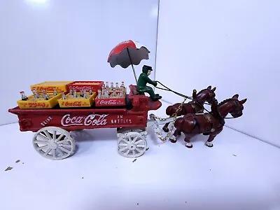 Vintage Coca Cola Cast Iron Horse Drawn Wagon With Crates And Bottles • $59.99