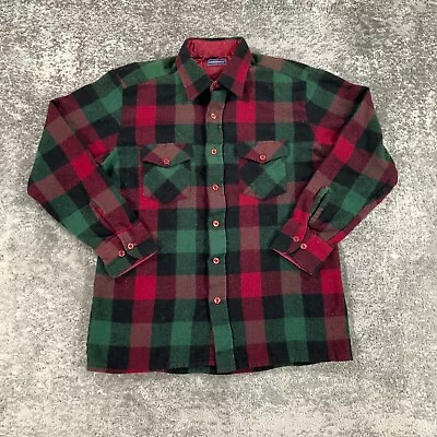 VTG Flannel Shirt Mens Medium Red Green Buffalo Plaid Wool Blend Grunge Punk 90s • $19.98
