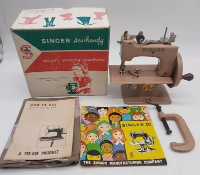 Vintage Singer Model 20 Sewhandy Child’s Toy Sewing Machine Beige W/ Box • $40