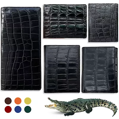 Genuine Black Leather Wallet RFID Blocking Mens Handmade Crocodile Skin Wallet  • $75.05