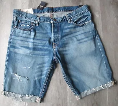 Nwt! Hollister Denim Jean Shorts Men Sz 36 Whiskered Distressed Fray Free Ship! • $34.99