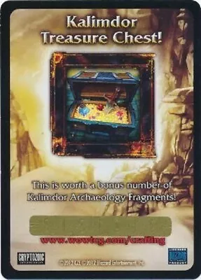 World Of Warcraft KALIMDOR TREASURE CHEST LOOT Card Unused Unscratched WOW NEW! • $9.99
