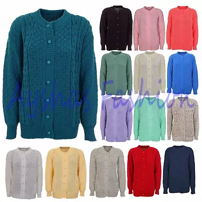 £7.49 • Buy Women's Winter Chunky Cable Knit Ladies 7 Button Long Sleeve Aran Knit Cardigan