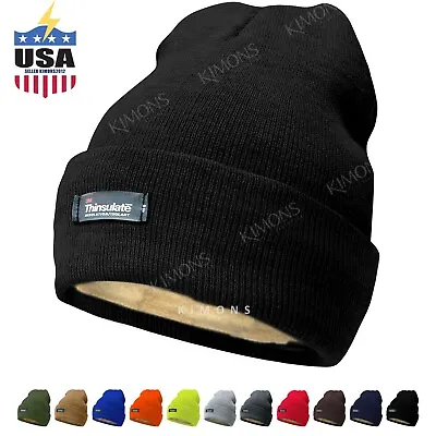 Mens Womens Winter Thermal Fleece Lined Insulated Knit Beanie Hat Cuff Cap Ski 2 • $8.95