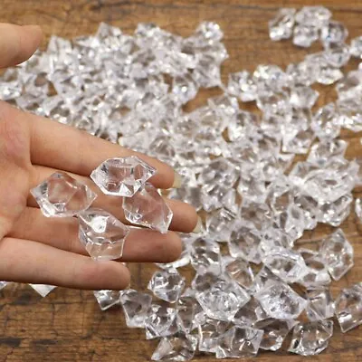100/200x Clear Fake Crushed Ice Rocks Diamonds Acrylic Cubes Vase Fillers Decor • £4.79