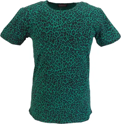 Mens Retro 70s Teal Green Leopard Print T Shirt • $24.88