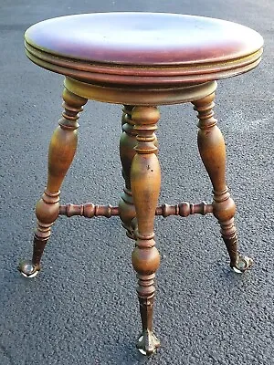 Antique H. Holtzman & Sons Glass Claw Foot Adjustable Piano Swivel Stool Chair • $129.95