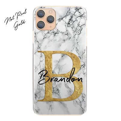 Personalised Phone Case For IPhone 13/12/11 Initial Grey/Black Marble Hard Cover • £4.99