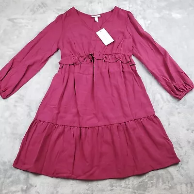 Isabel Maternity Dress Womens Size XS Long Sleeve Ruffle Hem New Fuchsia Pink • $12.99