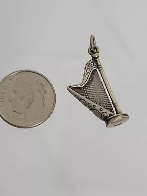 Vintage .925 Sterling Silver Harp 3D Bracelet Charm 2.8g Estate Music Instrument • $15.95