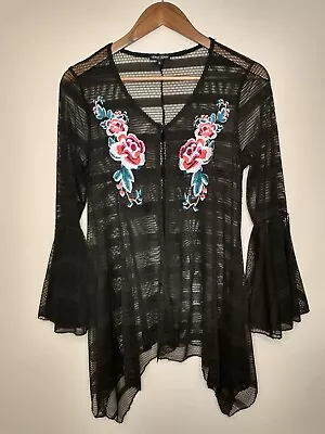 Dor Dor Couture Open Front Net Cover Top Floral Embroidered Women's Size Small S • $6.49