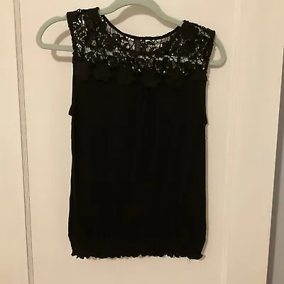 La Moda Clothing Black Womens Top L/xl Sleeveless Lace Elastic Bottom • $12