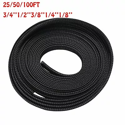 1/8 1/4 3/8 1/2 3/4  Black ExpandableWire Cable Sleeving Sheathing Braided Loom • $6.28