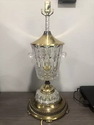 Vintage Huge EF & EF Industries Inc. Crystal Brass Table Lamp STUNNING! AS IS • $150.99