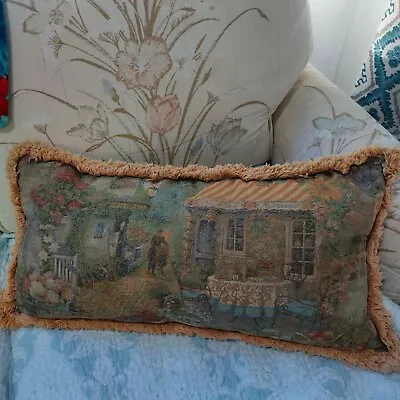 Vintage 12 X 24 Paris Cafe Tapestry Throw Pillow With Fringe • $29.99