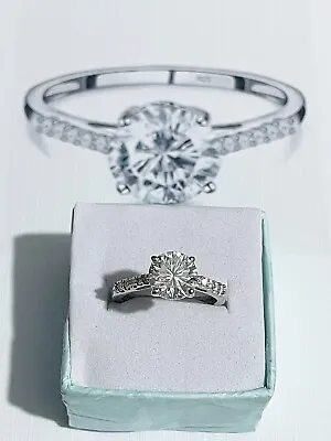 925 Sterling Silver Moissanite Solitaire Ring Size M+ 2.28ct • £25