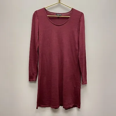 Eileen Fisher Merino Wool Tunic Sweater Dress XS Burgundy Long Sleeve Scoop Neck • $39.49
