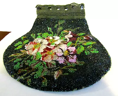 Beautiful Vintage Micro Beaded Floral Bag PURSE Crochet/Knitted Top 9  • $14.99