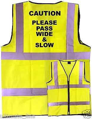 PLEASE PASS WIDE & SLOW Printed Horse Riding Hi Vis Safety Vest Waistcoat ZIP • £13.96