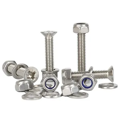 M2 M2.5 M3 Pozi Countersunk Machine Screws Nyloc Nuts Washers A2 Stainless Steel • £57.05