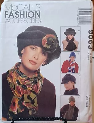 9063 McCalls SEWING Pattern CUT Misses Mens Winter Hats Scarves Neckwarmer Hood • $5.99