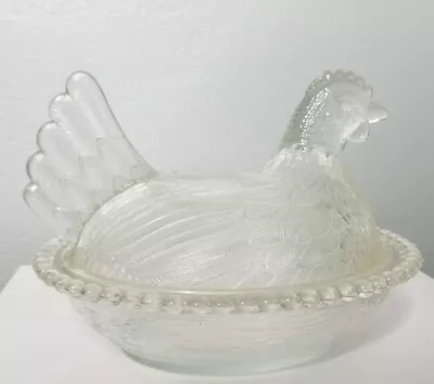 Vintage Indiana Clear Glass Hen Chicken On Nest Covered Dish Basket • $19.99