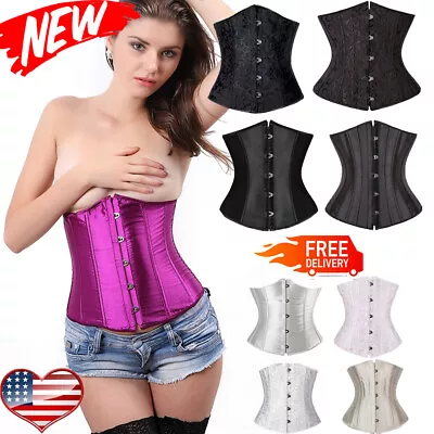 Black 24 Steel Bones Underbust Corset Steampunk Body Waist Trainer Plus Size USA • $11.97