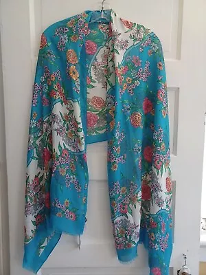 Talbots NWT $60 Floral Spring Summer Scarf Oblong Pastel Blue Pink Modal  • $22.99