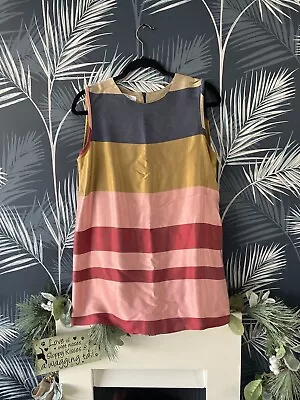 Mango Eur M Stripe Sleeveless Zip Back Summer Top • £8