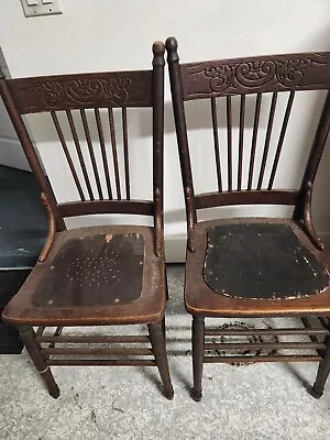 Antique Pair Of Pressed Back Spindle Chairs • $99