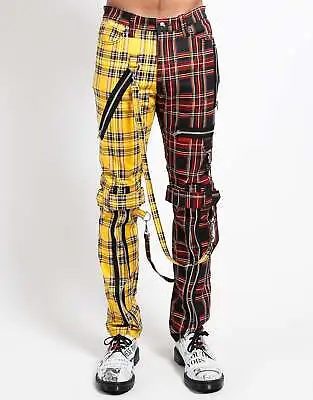 Tripp NYC Men's Split Leg Plaid Bondage Pants - Yellow And Black/Red 32 • $69.99