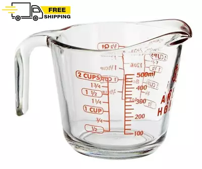 2 Cup (16 Ounce Capacity) Glass Measuring Cup Clear Glass With Red Lettering • $6.47
